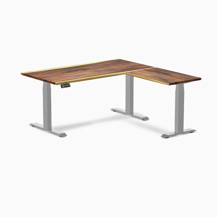 Desky Hardwood L-Shape Sit Stand Desk