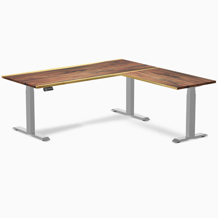 Desky Hardwood L-Shape Sit Stand Desk