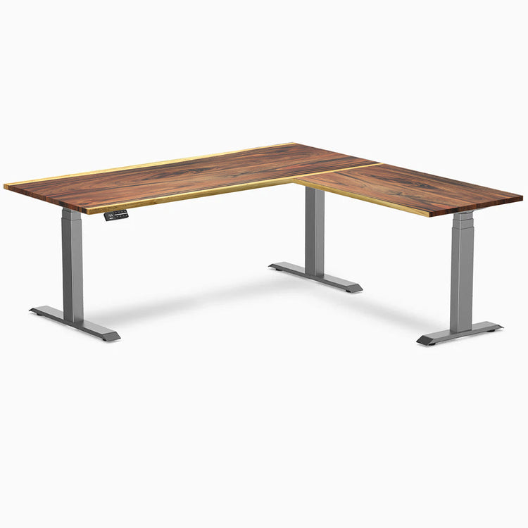 Desky Hardwood L-Shape Sit Stand Desk