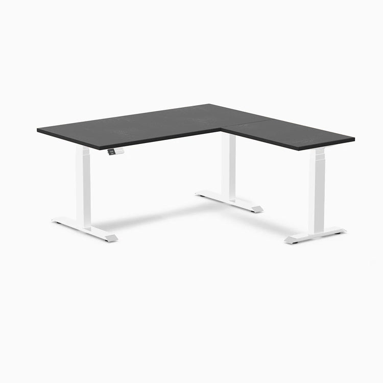 Desky Hardwood L-Shape Sit Stand Desk