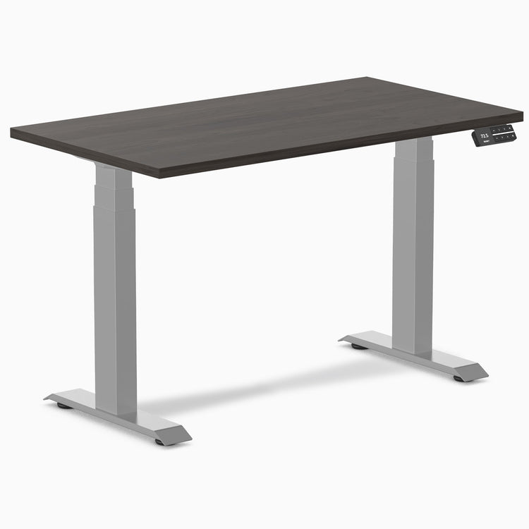 Desky Dual Mini Sit Stand Desk-Dual Desks-Desky-Burnished Wood-1100x600mm-Grey-Desky® Australia