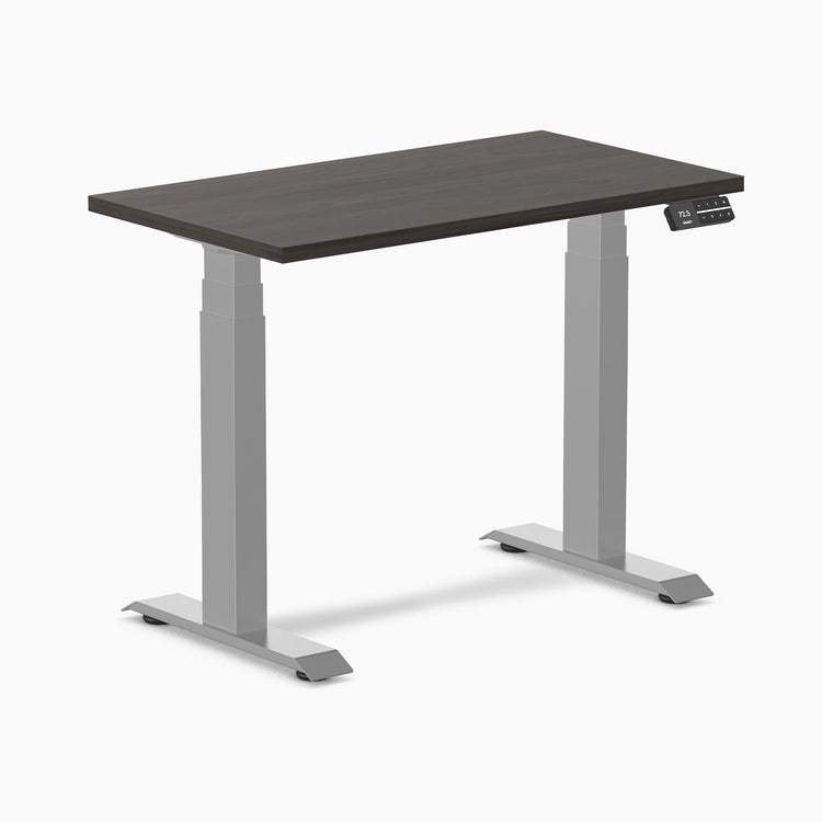 Desky Dual Mini Sit Stand Desk-Dual Desks-Desky-Burnished Wood-900x500mm-Grey-Desky® Australia