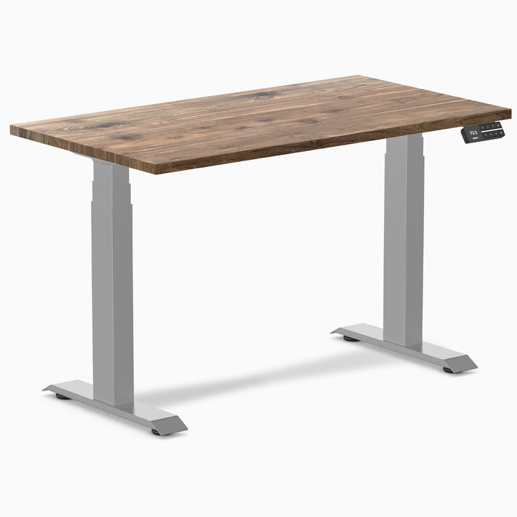 Desky Dual Mini Hardwood Sit Stand Desk-Dual Desks-Desky-Natural Walnut Hardwood-1100x600mm-Grey-DeskyÌâå¨ Australia