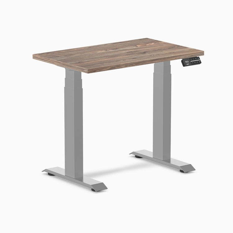 Desky Dual Mini Sit Stand Desk-Dual Desks-Desky-Natural Walnut-800x500mm-Grey-Desky® Australia