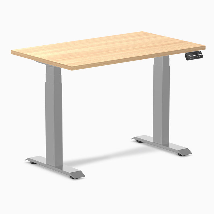 Desky Dual Mini Sit Stand Desk-Dual Desks-Desky-Sublime Teak-1000x600mm-Grey-Desky® Australia