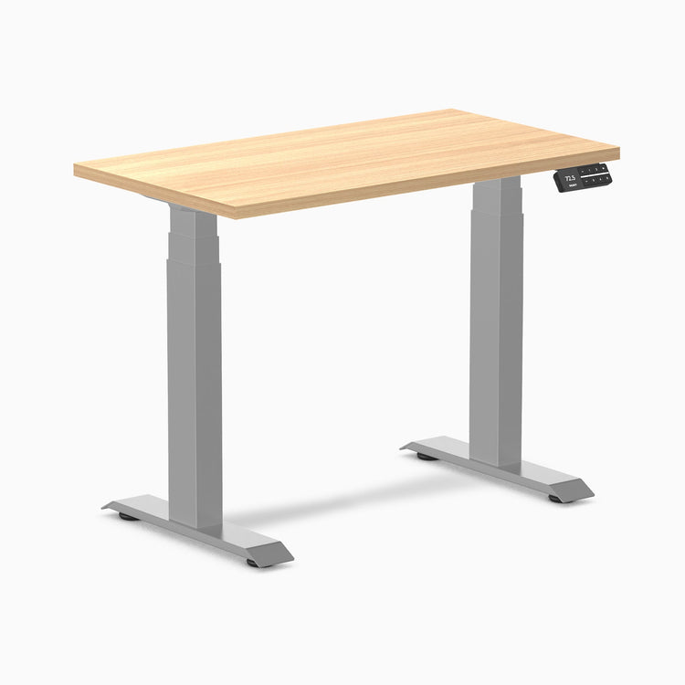 Desky Dual Mini Sit Stand Desk-Dual Desks-Desky-Sublime Teak-900x500mm-Grey-Desky® Australia