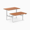 back to back sit stand workstation prime oak desk top white legs
