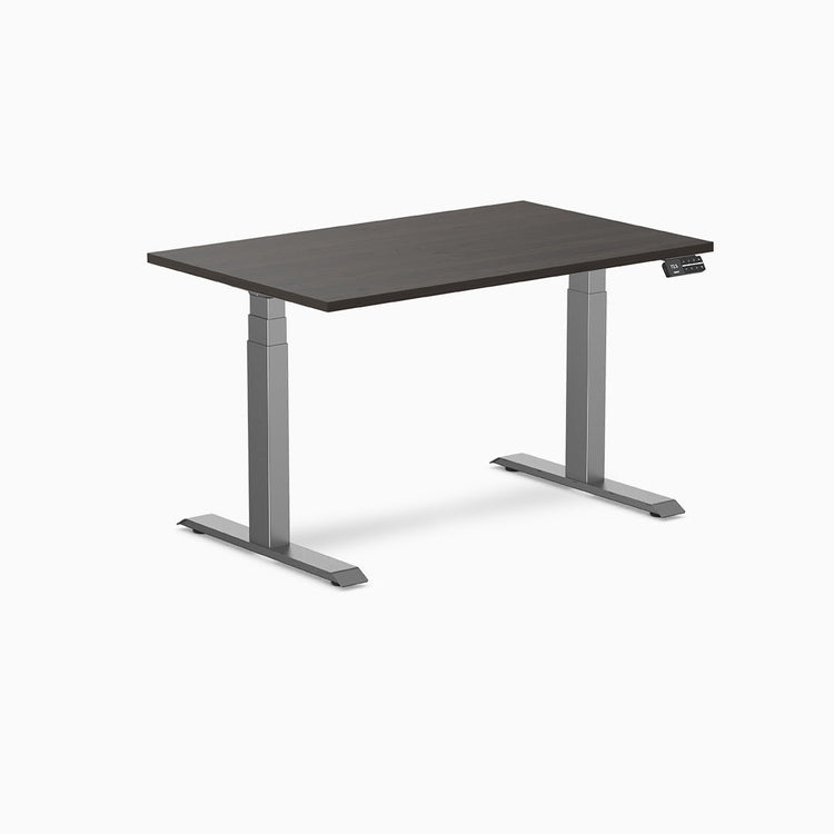 Desky Dual melamine sit stand desk 1200mm burnished wood