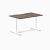 Fixed scalloped jarrah melamine desk with white legs 1200mm