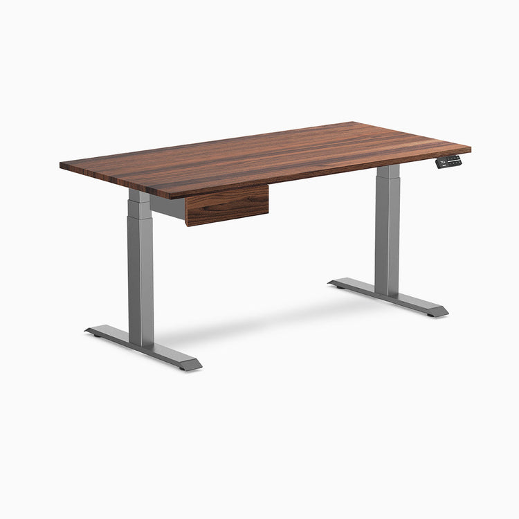 Dual hardwood bundle  standing desk with drawer in walnut space grey legs