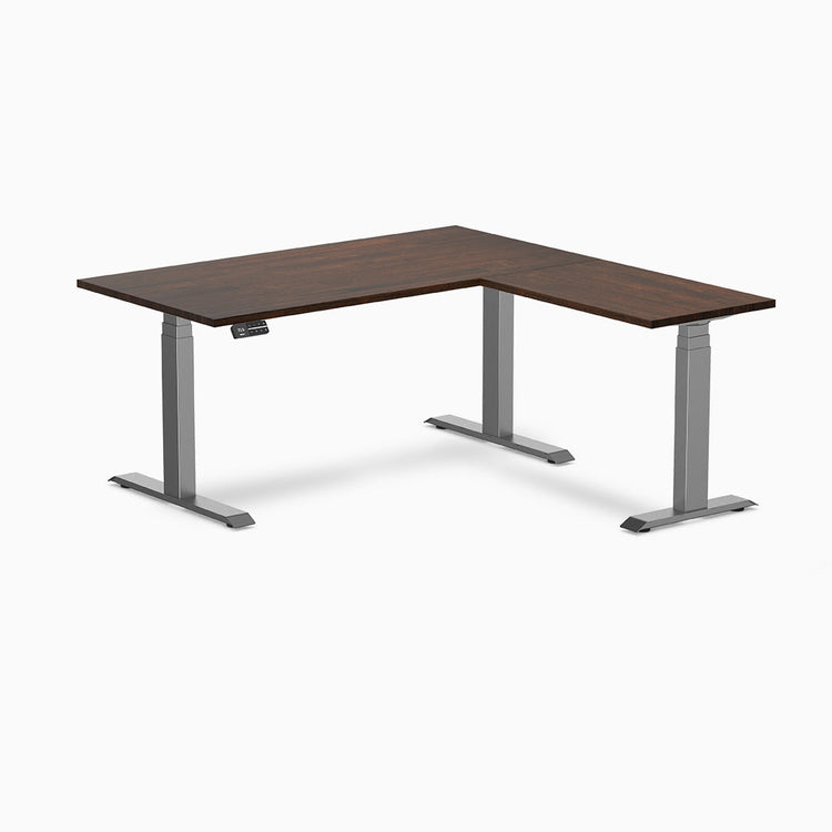Desky L-shape standing desk dark walnut with space grey legs 1500mm