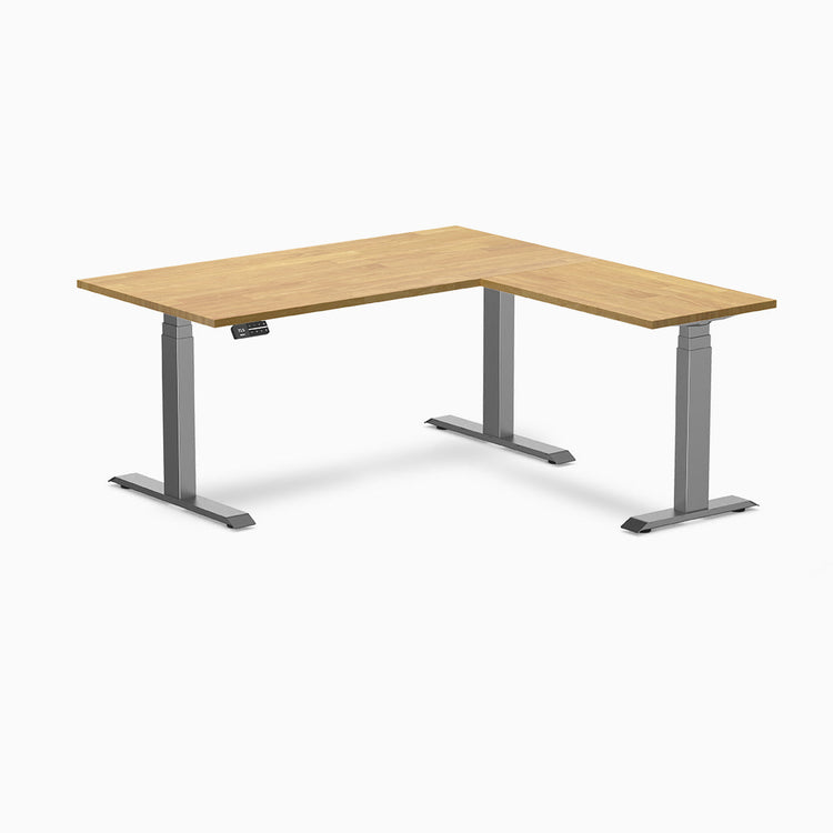 Desky L-shape standing desk light oak with space grey legs
