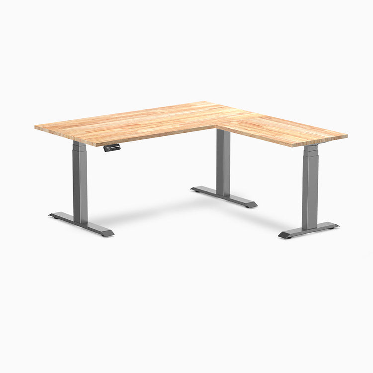 Desky L-shape standing desk natural with space grey legs
