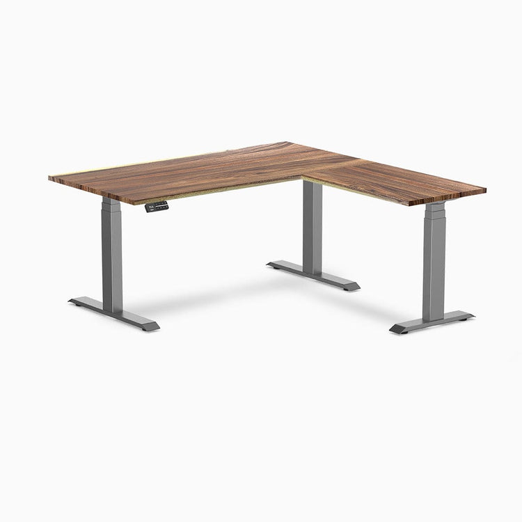 Desky Hardwood L-Shape Sit Stand Desk saman
