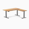 Desky Hardwood L-Shape Sit Stand Desk teak