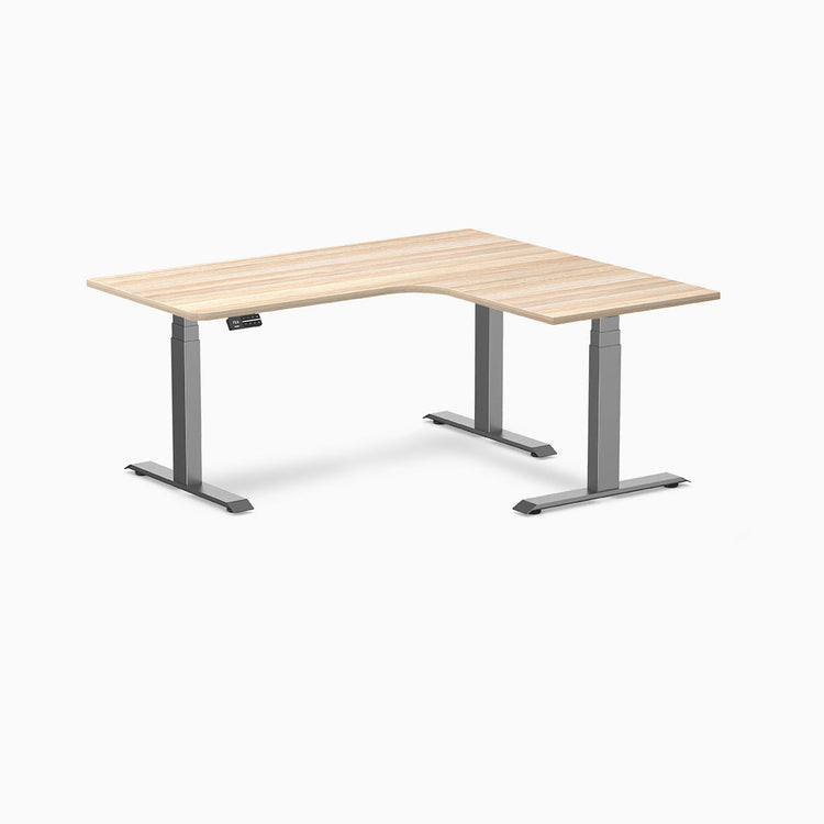 Desky L-shape standing desk classic oak with space grey legs