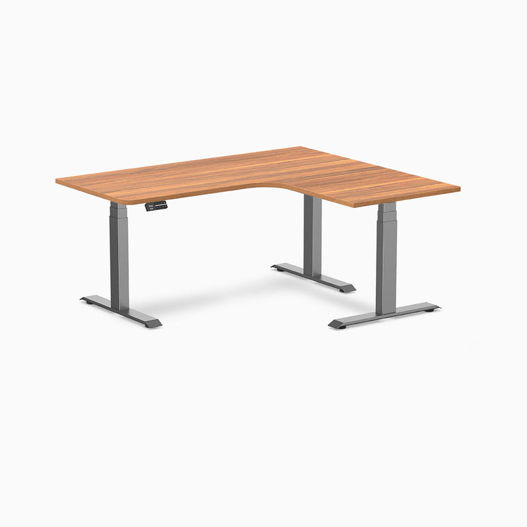 Desky L-shape standing desk prime oak with space grey legs