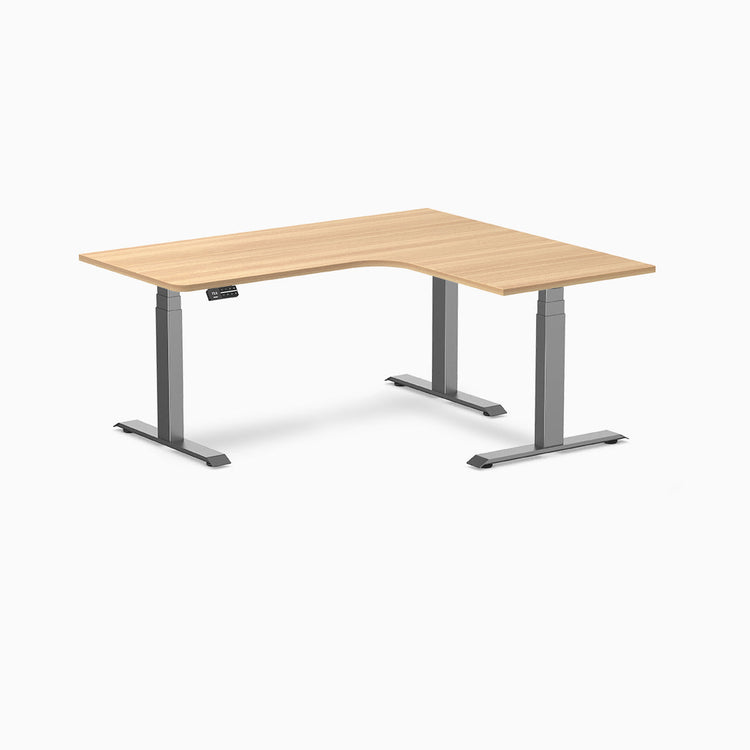 Desky L-shape standing desk sublime teak with space grey legs