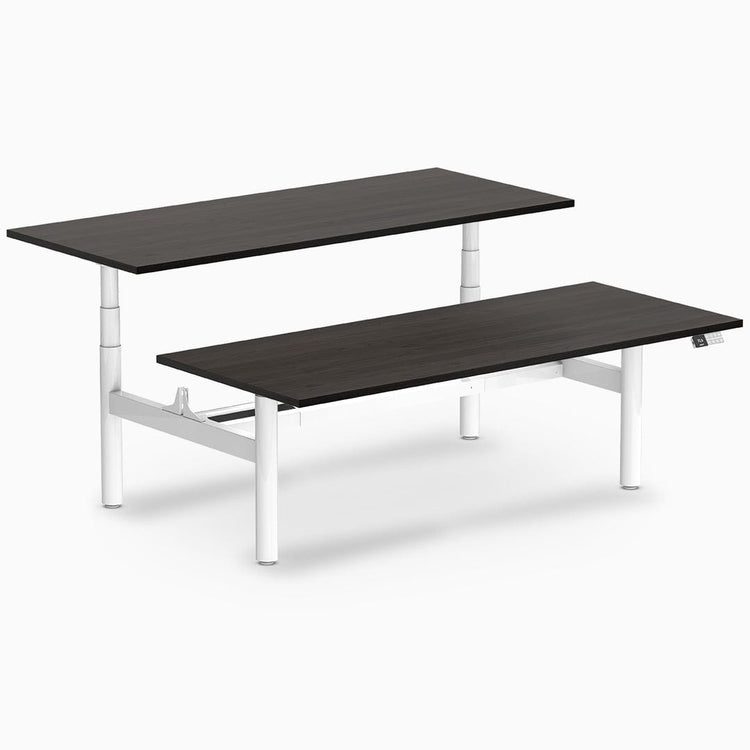 Desky electric Back to Back Round Leg Melamine burnished wood desktop