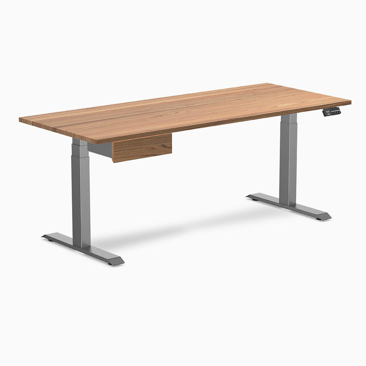 Dual hardwood bundle  standing desk with drawer in red oak  space grey legs