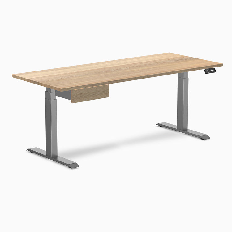 Dual hardwood bundle  standing desk with drawer in white ash space grey legs