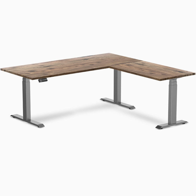 Desky Hardwood L-Shape Sit Stand Desk natural walnut 1800mm