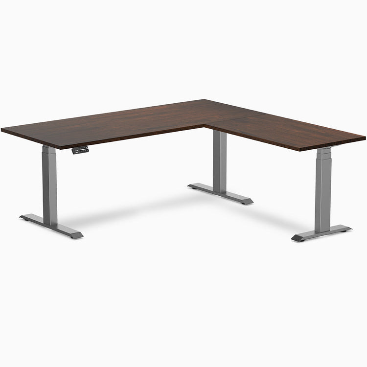 Desky L-shape standing desk dark walnut with space grey legs 1800mm