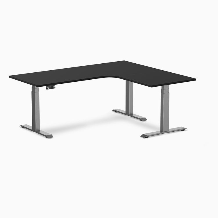 Desky L-shape standing desk melamine black with space grey legs