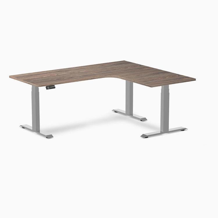 Desky L-shape standing desk natural walnut with space grey legs