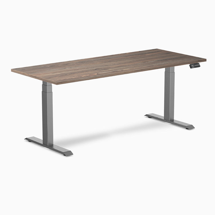 Desky Dual melamine sit stand desk 1800mm natural walnut