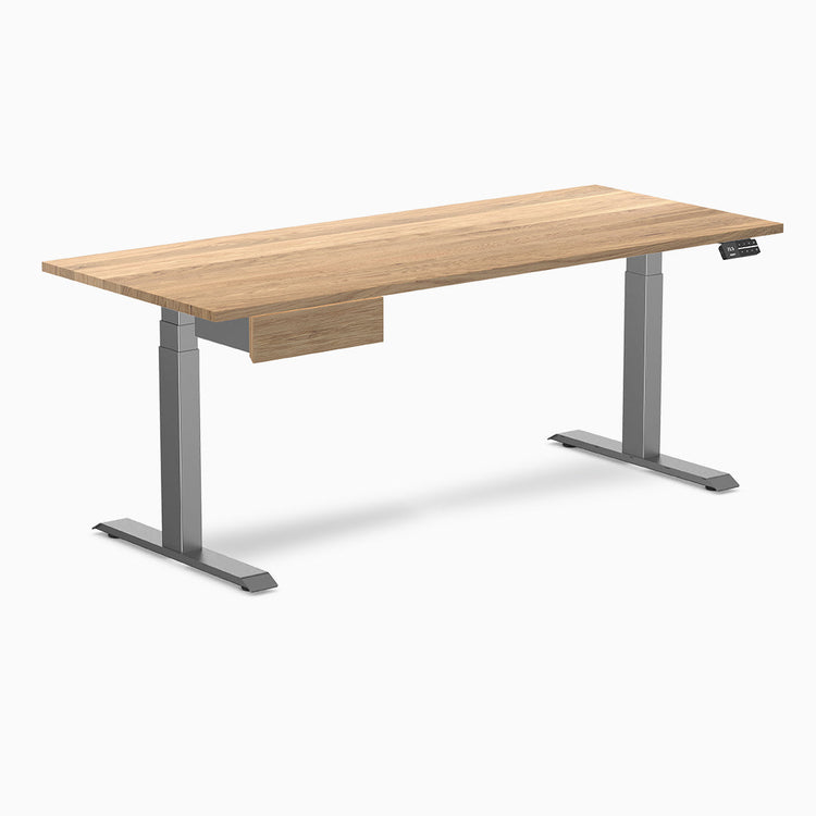 Dual hardwood bundle  standing desk with drawer in white oak space grey legs