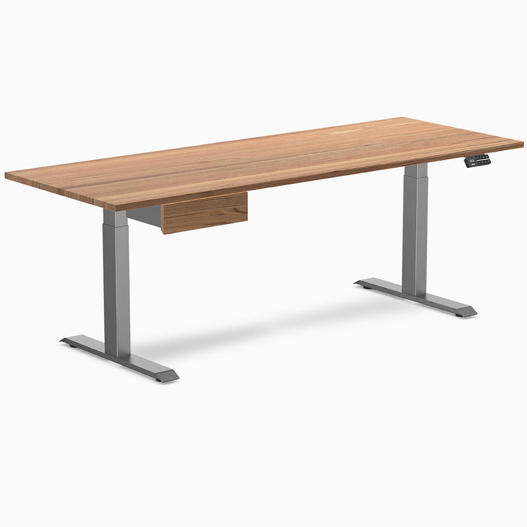 Dual hardwood bundle  standing desk with drawer in red oak  space grey legs