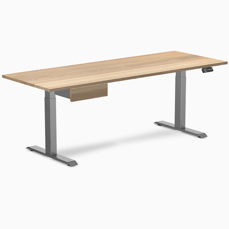 Dual hardwood bundle  standing desk with drawer in white ash space grey legs