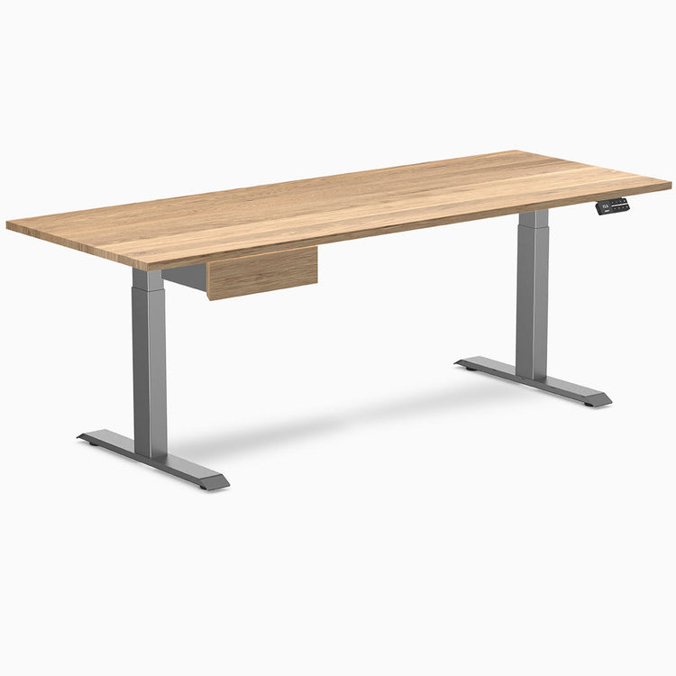 Dual hardwood bundle  standing desk with drawer in white oak space grey legs