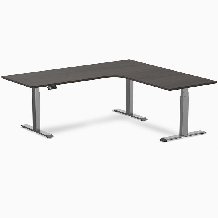 Desky L-shape standing desk burnished wood with space grey legs