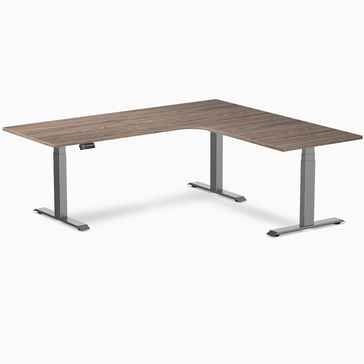 Desky L-shape standing desk natural walnut with space grey legs