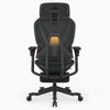 A black ergonomic office chair with a mesh back, adjustable armrests, and a five-star wheeled base, shown from the front on a light gray background.