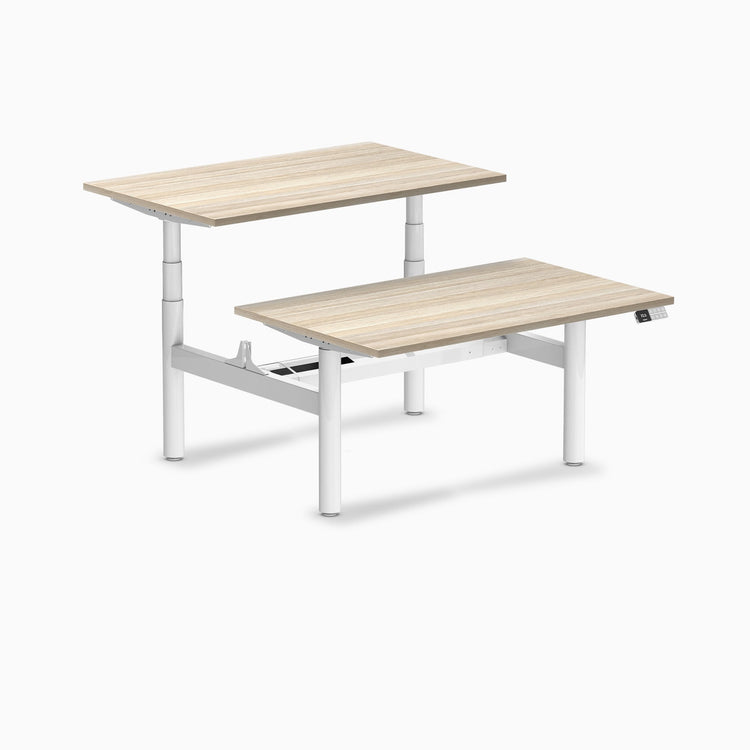 Desky Back to Back Round Leg Melamine Sit Stand Workstation