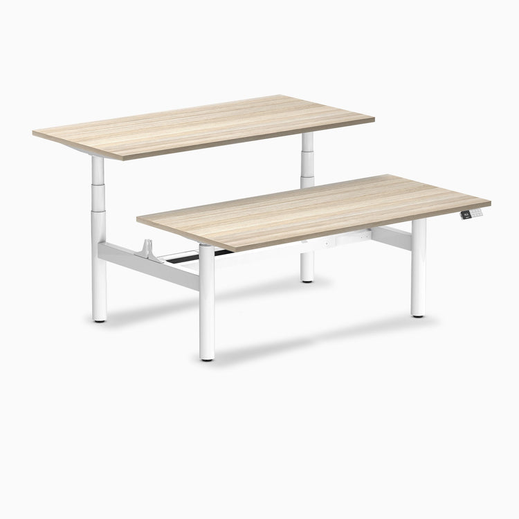 Desky Back to Back Round Leg Melamine Sit Stand Workstation