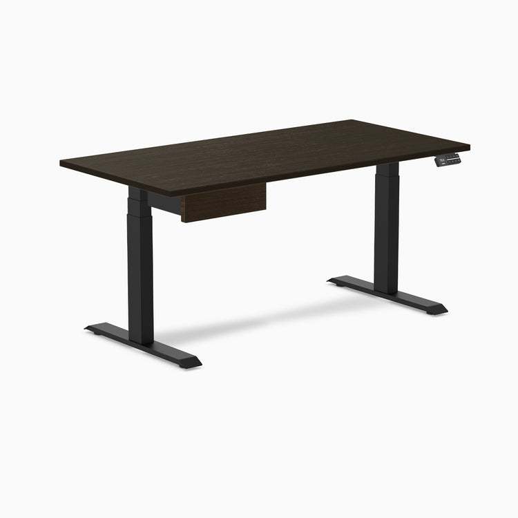 Desky Dual Bamboo Standing Desk With Drawer, Dark Bamboo desktop, Matte Black frame