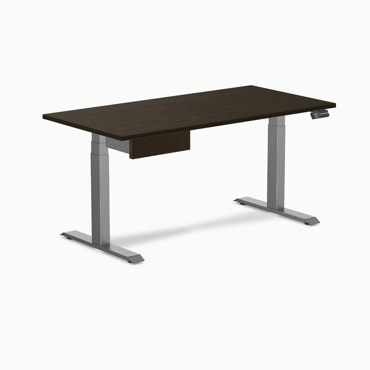 Desky Dual Bamboo Standing Desk With Drawer, Dark Bamboo desktop, Space Grey frame