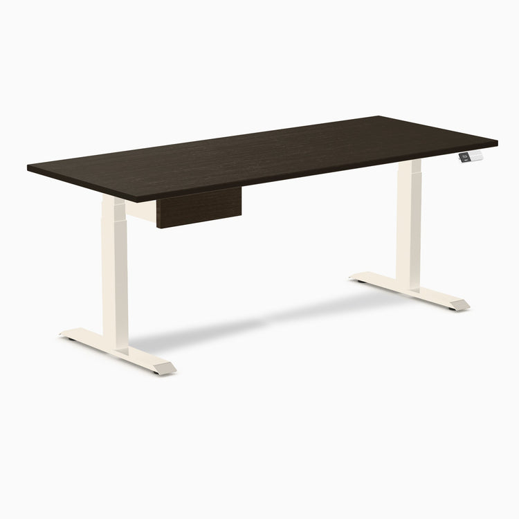Desky Dual Bamboo Standing Desk With Drawer, Dark Bamboo desktop, Wheat frame
