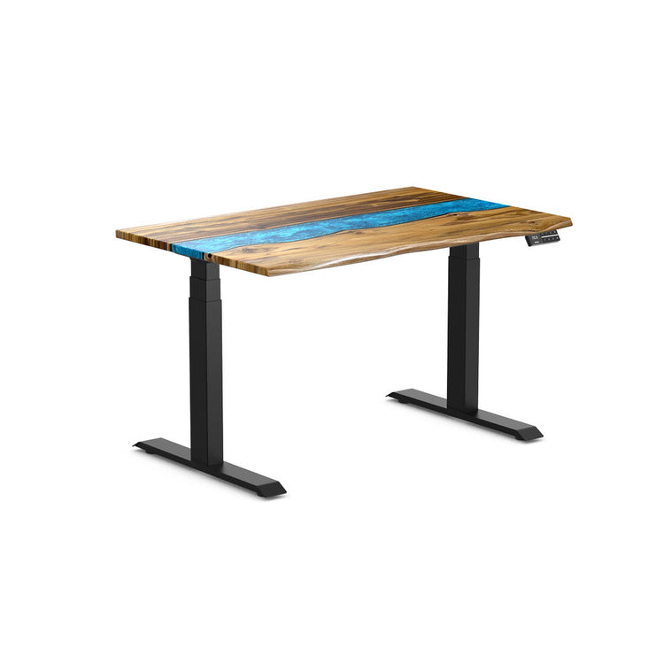 teak hardwood river resin standing desk