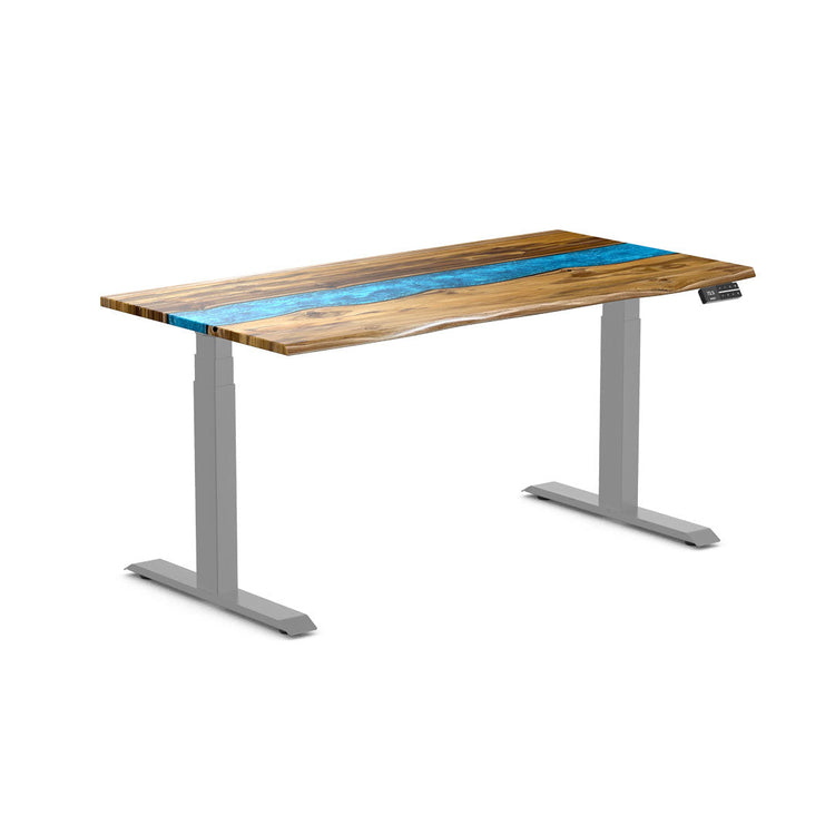 teak hardwood river resin standing desk