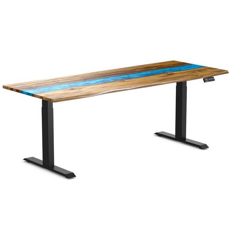 teak hardwood river resin standing desk