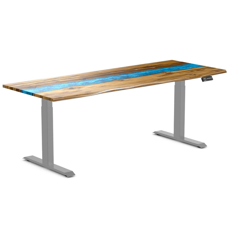 teak hardwood river resin standing desk