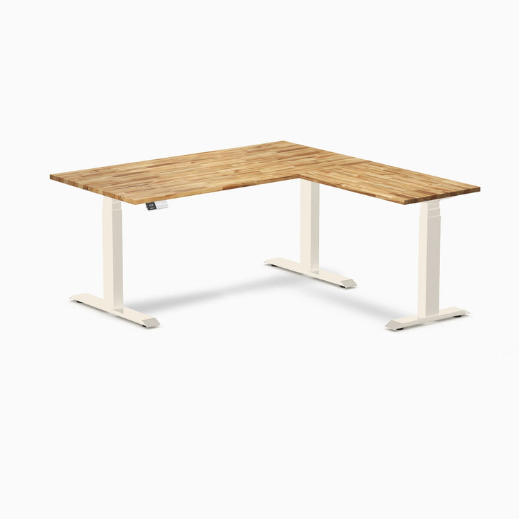 Desky Hardwood L-Shape Sit Stand Desk