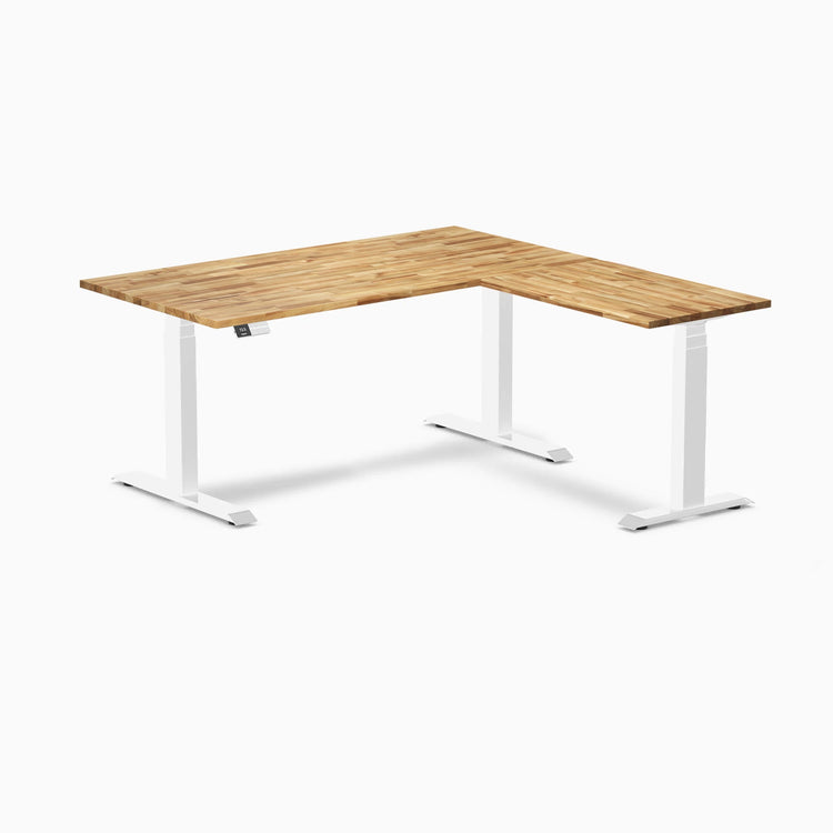 Desky Hardwood L-Shape Sit Stand Desk