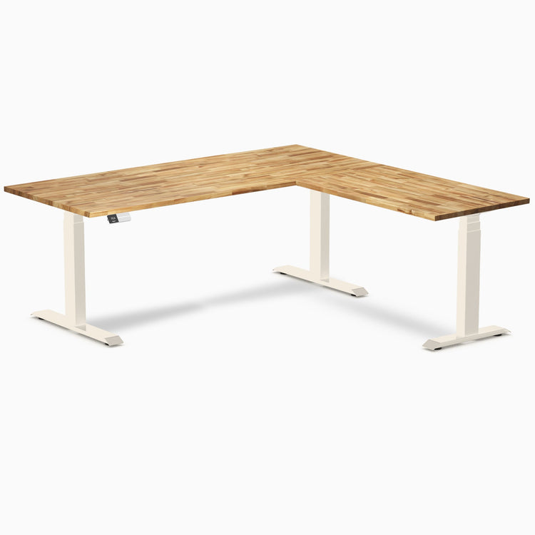 Desky Hardwood L-Shape Sit Stand Desk