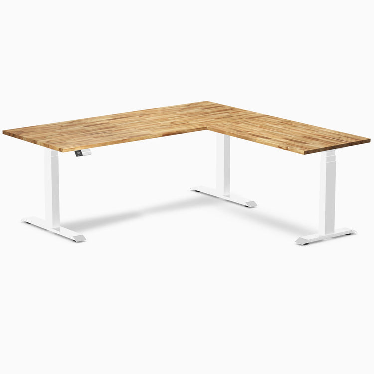 Desky Hardwood L-Shape Sit Stand Desk
